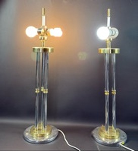 lot 91 image: Pair of Table Lamps 27 Inches Tall including Finial Brass and Chrome Finish with Dual Bulb Sockets
