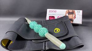 lot 119 image: Zone Training AnkleWrist Weight Set 2 LB-Back Brace and Knobbly Massage Roller