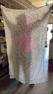 lot 146 image: Crocheted Tablecloth, Side Table Cover and Double Doily