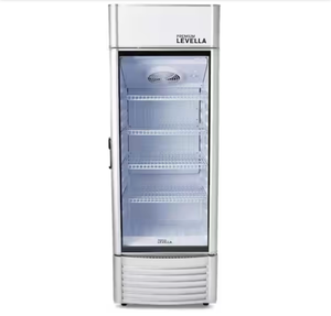 lot 7 image: Levella  e9.0 cu. ft. Commercial Upright Display Refrigerator Glass Door Beverage Cooler in Silver - Retail $849