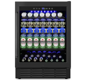 lot 18 image: Sozt 23.4 in. Single Zone 180-Cans Built-InFreestanding Beverage Cooler With Childproof Lock and 2 Keys In Black - Retail $1,069