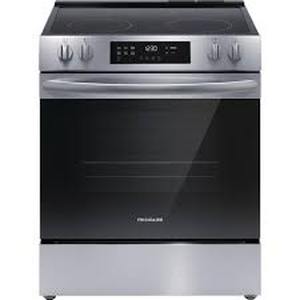 lot 9 image: Frigidaire 30 in. 5 Element Slide-In Front Control Electric Range with Steam Clean in Stainless Steel - Retail $1,785