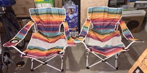 lot 52194 image: 2 Rainbow Stripe Camping Chairs with Carry Bags - Retail $59