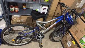 lot 52216 image: Micargi Mountain Bike Blue Silver Frame with Shimano Shifters - Retail $249