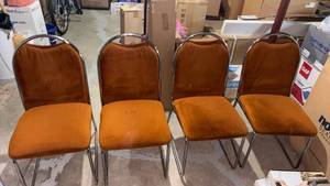 lot 52218 image: Set of 4 Stacking Chairs with Orange Fabric Seat and metal Back - Retail $240