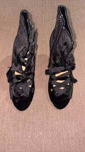 lot 52243 image: Black Lace-Up Pointe Heel Shoes (Size 6.5) - Retail $49