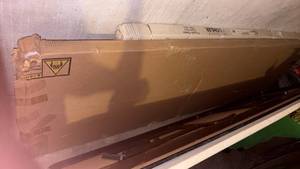 lot 52246 image: Commercial Grade White Plastic Folding Table (96X30) with Metal Folding Legs (New in Box)- Retail $140
