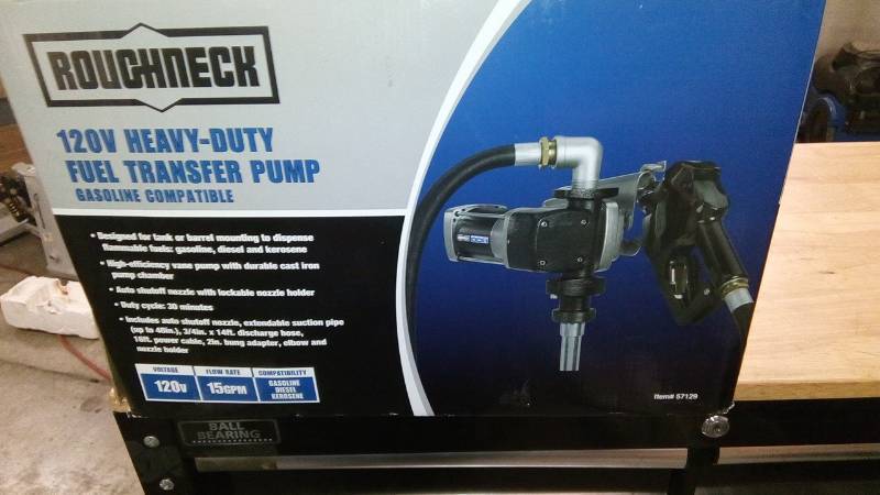 lot 7984 image: Roughneck Heavy-Duty Fuel Transfer Pump  15 GPM, 120 Volt AC, Auto Nozzle, Gasoline Compatible