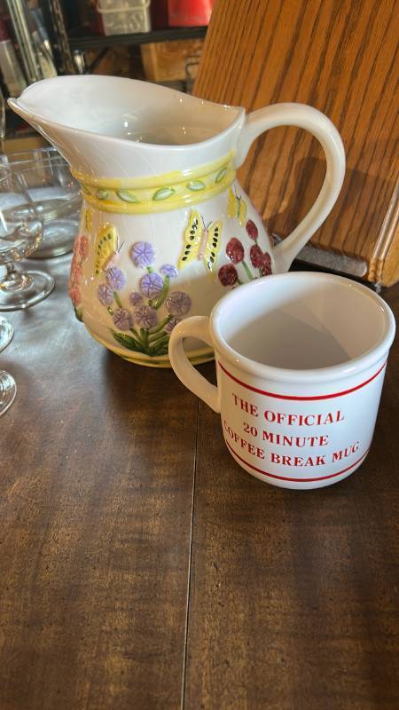 lot 6491 image: Ceramic Pitcher, Coffee Mug, and Soup Bowls Set