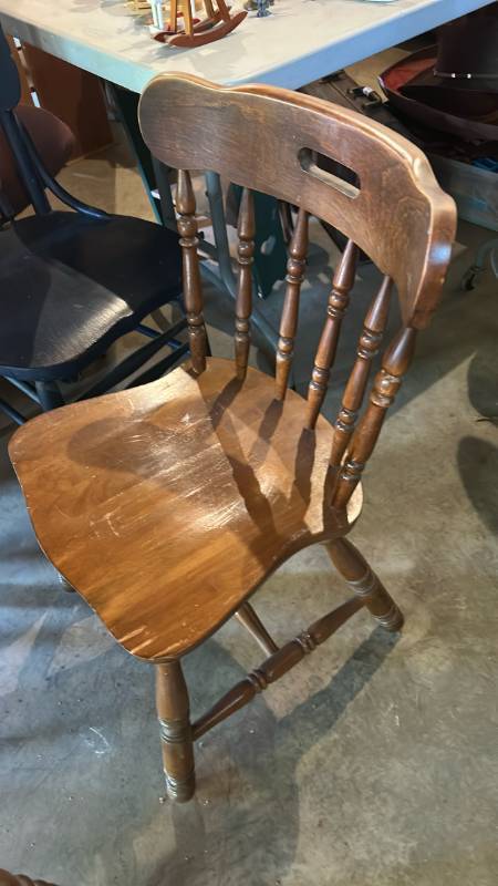 lot 6499 image: MCM Set of 2 Solid Wood Spindle-Back Dining Chairs with Drop-Leaf Table