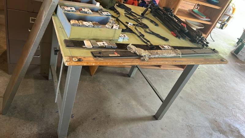 lot 6559 image: Paral-liner Drafting Table with Metal Stand misc contents on top NOT included