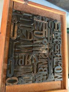 lot 107 image: Letterpress Type Set Wood Frame Metal Movable Letters Numbers Symbols