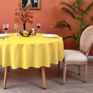 lot 27882 image: Yellow 210 GSM Water & Stain Resistant Round Tablecloth for Circle Table - Solid 60 Inch Table Cloth Cover in Wrinkle Free Durable Washable Polyester Fabric for Wedding, Party, Banquet - Retail $15