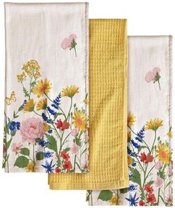 lot 27884 image: 3pcs Cotton Kitchen Towels - 270 GSM 15x25 Inch Terry Cloths Reusable Dish Cloths for Cleaning Absorbent Soft Hand Tea Towels with Hanging Loop for Housewarming Home Decor, Retro Flower - Retail $15