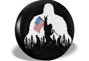 lot 27888 image: Bigfoot American Flag Camping Spare Tire Cover Wheel Protectors Weatherproof Wheel Covers Universal Fit for Trailer Rv SUV Truck Camper Travel Trailers Accessories 14 15 16 17 - Retail $20