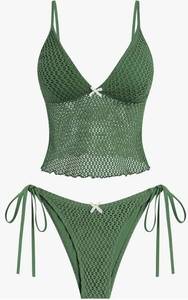 lot 27915 image: Tankini Swimsuits for Women Lace Jacquard Bowknot Decor Tummy Control High Cut Tanga Tankini Set M - Retail $29