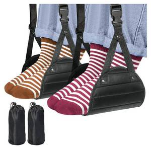 lot 27916 image: 2-Pack Airplane Travel Footrest Hammock - Perfect Airplane Foot Hammock to Relax Your Feet - Travel Essentials Comfy Foot Hanger Plane Footrest for Long Trip - Retail $20