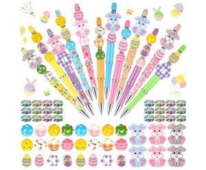 lot 27918 image: 12 Set Plastic Beadable Pens Assorted Bead Pens Crystal Wood Round Spacer Set Black Ink DIY Ballpoint for Women Men Gift Office Supplies(Rabbit) PIECES MIGHT NOT BE EXACT - Retail $14