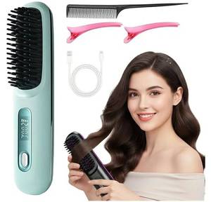 lot 27922 image: Go Brush for Short Hair, 2026 New Cordless Hair Straightener Brush with Fast Heating and 3 Temperature Settings, Portable Hair Straightening Comb for Travel (Blue) - Retail $37