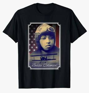lot 27923 image: Bessie Coleman Aviation Pioneer Historic Black Pilot T-Shirt S - Retail $20