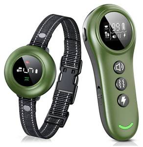 lot 27930 image: 2-in-1 Dog Shock Collar & Dog Bark Collar - Smart Anti Barking Dog Training Collar with 5 Adjustable Sensitivity & 3300FT Remote for All Breeds IP67 Waterproof Rechargeable E-Collar (Green) - Retail $60