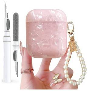 lot 27940 image: Cute Glitter Airpods 21 Gen Case with Cleaner Pen,Shell Pattern Airpods 2nd1st Generation Cover Protective Skin Girl Women with Luxury Pearl Keychain for Apple iPod 2nd1st Gen - Pink - Retail $9
