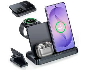 lot 27945 image: 3 in 1 Wireless Charging Station for Galaxy S26 Ultra S25 S24, Z Fold Flip 76, Detachable Watch Charger for Galaxy Ultra 876, Foldable, Fast Charging, No Adapter or Cable. - Retail $33