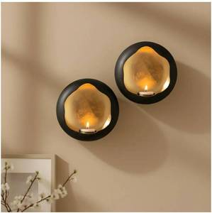 lot 27947 image: Set of Two Wall Sconce Tea Light Candle Holders, Mid Century Wall Lamp, Set of 2 Handcrafted Decorative Tea Light Sconces for Living Room Gold Tea Holder. - Retail $55