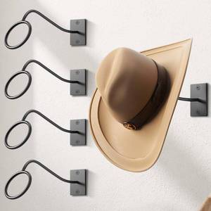 lot 27953 image: Cowboy Hat Rack for Wall, 4 Pack Cowboy Hat Holder Wall Mount, Western Rustic Metal Cowboy Hat Hanger, Hat Hooks for Cowboy Hat, Fedora, Sun Hats,Wide Brim Hat Organizer - Retail $20