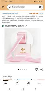 lot 27957 image: Pink Satin Ribbon 2 Inch Pink Ribbon Lux Double Faced Ribbons By 25 Yards Silk Satin Ribbons for Gift Wrapping, DIY Crafts, Weddings, Flower Bouquet, Holiday Decorating - Retail $15