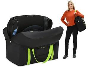 lot 27966 image: Booster Seat Travel Bag for Airplane, Black and Green, 17 H x 16.5 W x 9.5 D, Compatible with Gb Pockit Stroller & Most Boosters�� Premium Waterproof Cover - Retail $19
