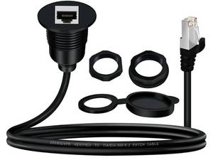 lot 27968 image: Ethernet Threaded Fixed Extension Cable 1000Mbps RJ45 Male to Female Network Extension Cable with Screw Cap Waterproof Dustproof for Car Dashboard, Switcher, Router, Computer (1.5m). - Retail $13