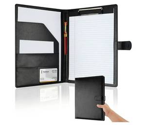 lot 27970 image: Professional Padfolio with Clipboard, Faux Leather Portfolio Folder Binder, Legal Pad Holder for A4 Letter Size Notepad, Resume, Writing Pad - Retail $12