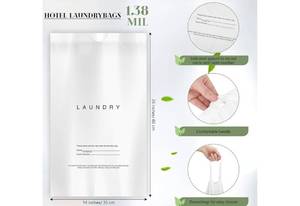lot 27971 image: 50 Pack Hotel Laundry Bags Bulk 1.38 Mil 14 x 24 Laundry Plastic with Drawstring Closure Writing Strips Patient Personal Belongings Dirty Clothes Bag for Factory Travel Hospital - Retail $15