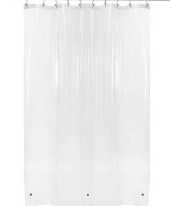 lot 27976 image: Design 54 inch Wide Stall Shower Curtain Liner with 3 Magnets - PEVA, Waterproof, PVC Free, Metal Grommets, Clear, 54x72 - Retail $15