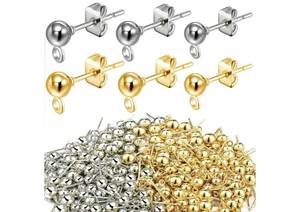 lot 27992 image: 180 Pieces Ball Post Earring Stud with 200 Pieces Butterfly Back Earrings with Loop for DIY Jewelry Making Findings, 4 mm 5 mm 6 mm(Silver, Gold) - Retail $10