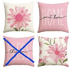 lot 28005 image: AVOIN colorlife Home Sweet Home Spring Summer Flowers Pink Throw Pillow Covers, 18 x 18 Inch Cushion Case for Sofa Couch Set of 3 - Retail $15