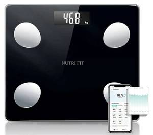 lot 28008 image: NUTRI FIT Scale for Body Weight Digital Bathroom Smart Scale with Bluetooth for BMI, Body Fat, Muscle Mass, 20 Body Composition Analyzer Health Monitor Sync Apps 330lbs, Batteries Included - Retail $13
