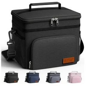 lot 28012 image: Insulated Lunch Box for Men & Women - Leak-Proof Cooler Lunch Bag with 4 Pockets, Adjustable Strap, Ideal for Work, Picnic, Travel - Medium, Black, 10.2�6.9�8.5 - Retail $9
