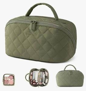 lot 28017 image: Travel Makeup Bag, Petition makeup bag 180 Degree Lay-Flat Water-Resistant Cosmetic Case, Puffy Padded Organizer for Toiletries & Brushes Large Capacity with Compartments Gift (Green) - Retail $14