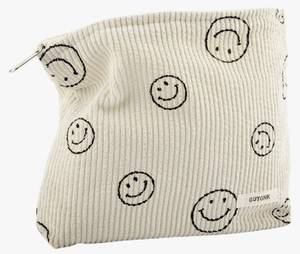 lot 28025 image: Makeup Bag For Women - Corduroy Cosmetic Bags Aesthetic Design Ladies Tote pouch Womens Pencil Case,Cute Smiley Face Makeup Organizer with Zipper (Beige) - Retail $6