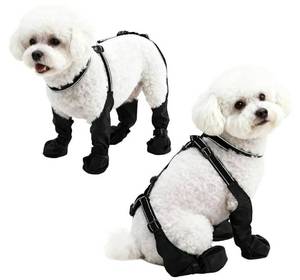 lot 28028 image: Waterproof Dog Boots for SmallMedium Dogs -Dog Paw Protectors Dog Suspender Boots Anti-Slip Pet Shoes for Outdoor Walking, Reflective Stay-On,Dirt-Proof Comfortable Booties (Black, Large) - Retail $16