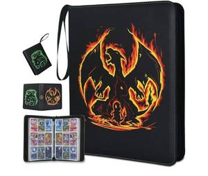 lot 28034 image: Card Binder with Sleeves - 9-Pockets Card Binder Holder Compatible with TCG Trading Cards, Card Storage Album with Zipper for Boys Girls Organized - Retail $43