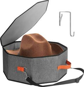 lot 28037 image: Hat Storage Box for Women & Men, Hardboard Support Cowboy Hat Boxes with 1 Door Hook Hat Organizer for Travel. - Retail $17