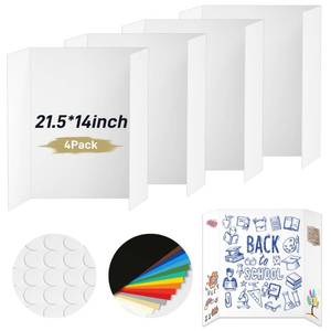 lot 28044 image: 4 Pcs Small Trifold Poster Board, 21.5 x 14 inches Poster Board with Double Sided Tapes and Cardboard, Corrugated PresentationDisplay Board for School Project, Science Fair, Business - Retail $6
