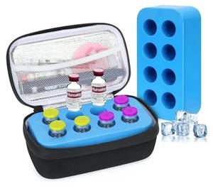 lot 28046 image: Insulin Vial Cooler Travel Case - 8 Slots Freezable Ice Brick Organizer for Peptide Vials, GLP-1 Fridge Holder Diabetic Small Bottle Refrigerator - Retail $25