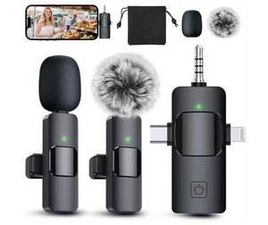 lot 28055 image: 3 in 1 Professional Wireless Lavalier Microphone for iPhoneAndroidCamera, Wireless Microphones, Mini Microphone, Crystal Clear Sound Quality for Recording, Live Streaming. - Retail $40