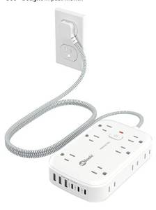 lot 28060 image: Power Strip with USB, 2100J Surge Protector Flat Plug Extension Cord 12 Outlets & 6 USB(3 USB C)Charging Station, 3 Side Outlet Extender Wall Mountable for Tablet Laptop Computer Multiple Devices. - Retail $30