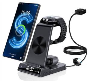 lot 28065 image: Wireless Charger for Samsung Charging Station with Clock for Samsung Galaxy S25 UltraS24 UltraZ Flip 7Fold 6Bud, 3 in 1 Android Charging Station, Watch Charger for Samsung Galaxy Watch 8765Pro - Retail $40