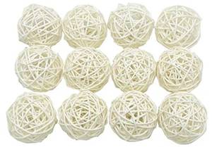 lot 28080 image: 12pcs Multi Colors Wicker Rattan Balls, Garden, Wedding, Party Decorative Crafts, Vase Fillers, Rabbits, Parrot, Bird Toys (White, 3CM) - Retail $9